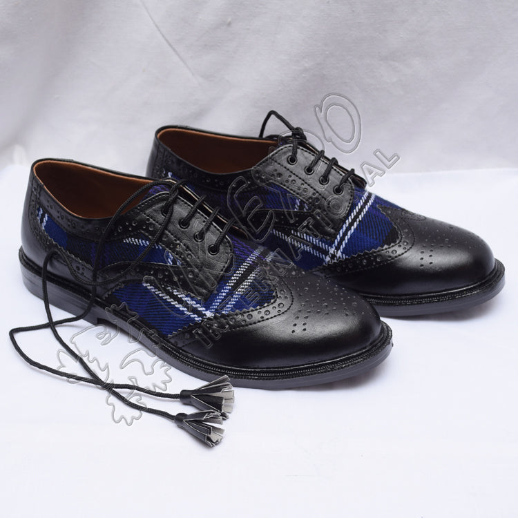 Scotland Heritage Tartan Ghillie Brogues Black Leather Shoes