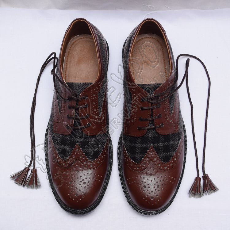 Hybrid Tartan Ghillie Brogues Black/Gray Chocolate Leather Shoes