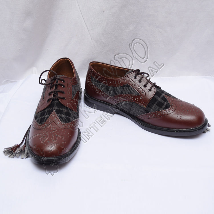 Hybrid Tartan Ghillie Brogues Black/Gray Chocolate Leather Shoes