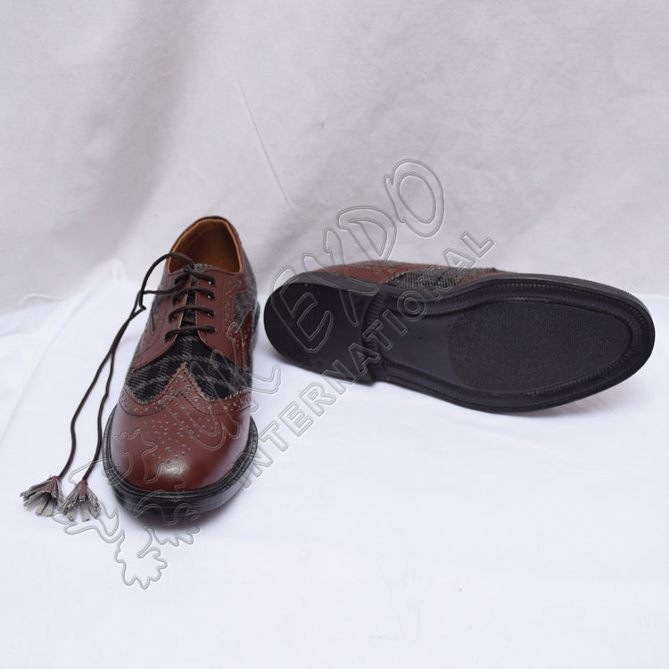 Hybrid Tartan Ghillie Brogues Black/Gray Chocolate Leather Shoes