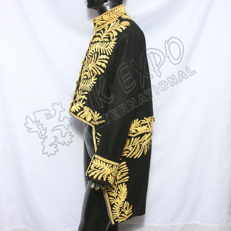 7th Marquess Cholmondeley Style Court Black Wool Gold Bullion Zari Hand Embroidery Jacket