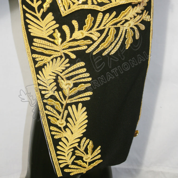 7th Marquess Cholmondeley Style Court Black Wool Gold Bullion Zari Hand Embroidery Jacket