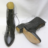 Black Leather Victorian Style Lace Up Ankle Boots