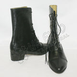 Black Leather Victorian Style Lace Up Ankle Boots