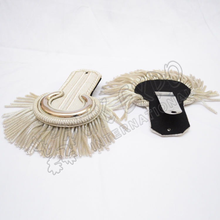 Silver Bullion Moon Epaulettes Black Wool Back Military Shoulder Boards