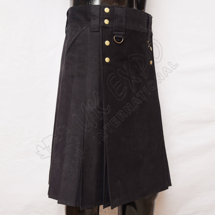 Men Sports Casual Black Utility Kilt