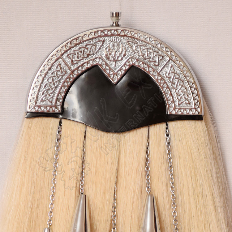 Diamond Shape Horse Hair Celtic Full Dress Black Leather Sporran