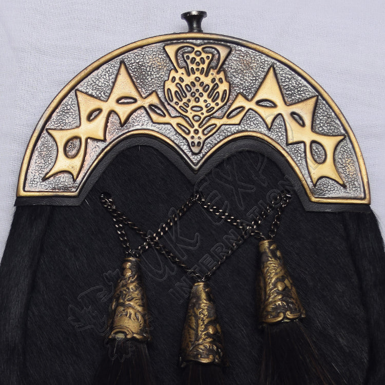 Black Goat Skin Full Dress Shiny Antique Sporran