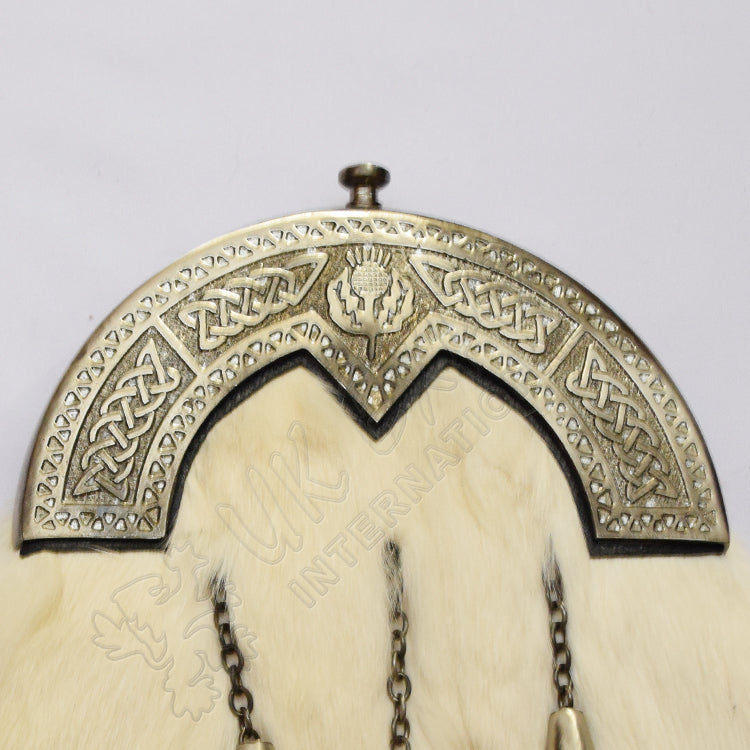 Rabbit Fur Sporran With Diamond Shape Celtic Cantle