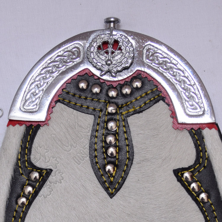 Drummer's Pride White Goat Skin Chrome Stud Sporran