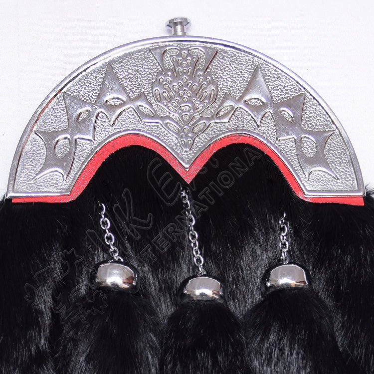 Black Rabbit Fur Full Dress Scottish Flower Sporran