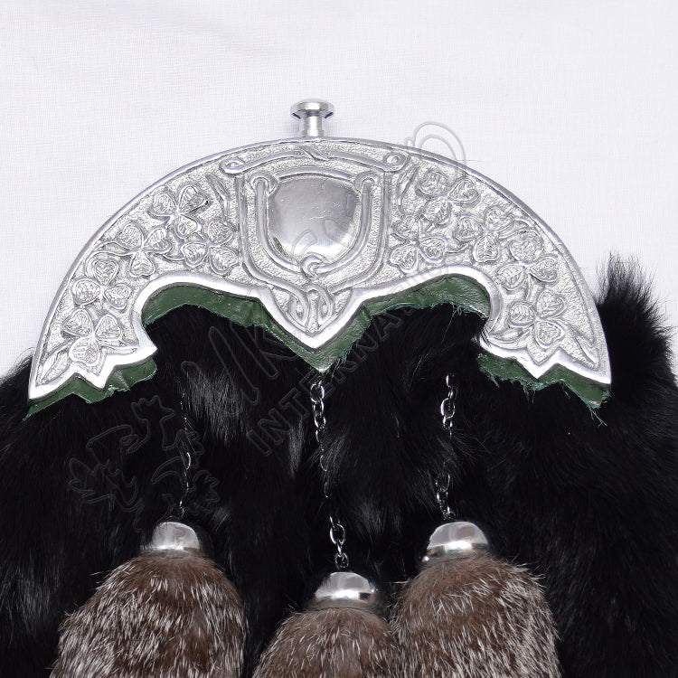 Shamrock Black Rabbit Fur Emerald Accent Sporran