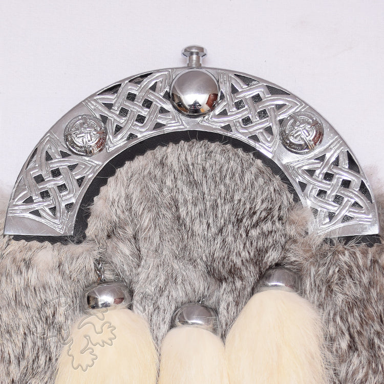 Gray Rabbit Fur Full Dress Celtic Cantle Sporran