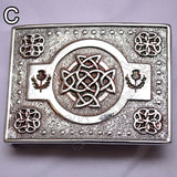 Celtic Round Thistle Chrome Buckle With Green Color Filing