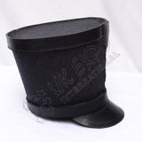 Black Leather Shako Hat with Top Band & Black Thread Detailing