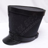 Black Leather Shako Hat with Top Band & Black Thread Detailing