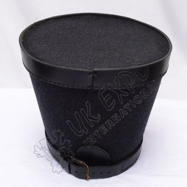 Black Leather Shako Hat with Top Band & Black Thread Detailing