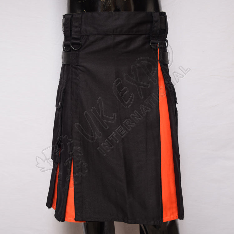 Black With Orange Hybrid Utility Kilt