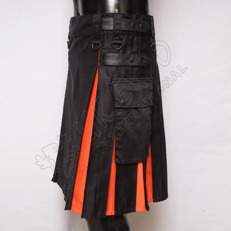Black With Orange Hybrid Utility Kilt