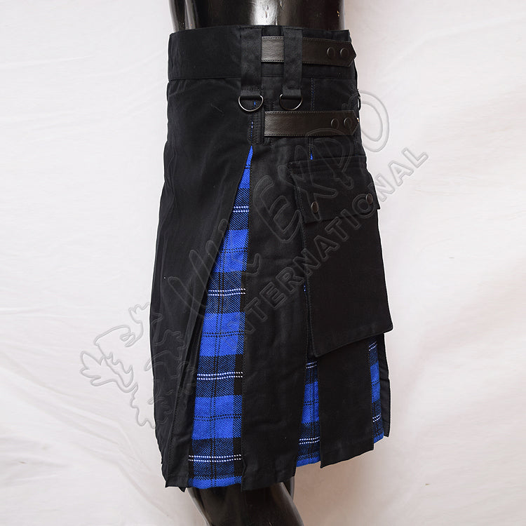 Black Hybrid With Royal Blue Ramsay Tartan Utility Kilt