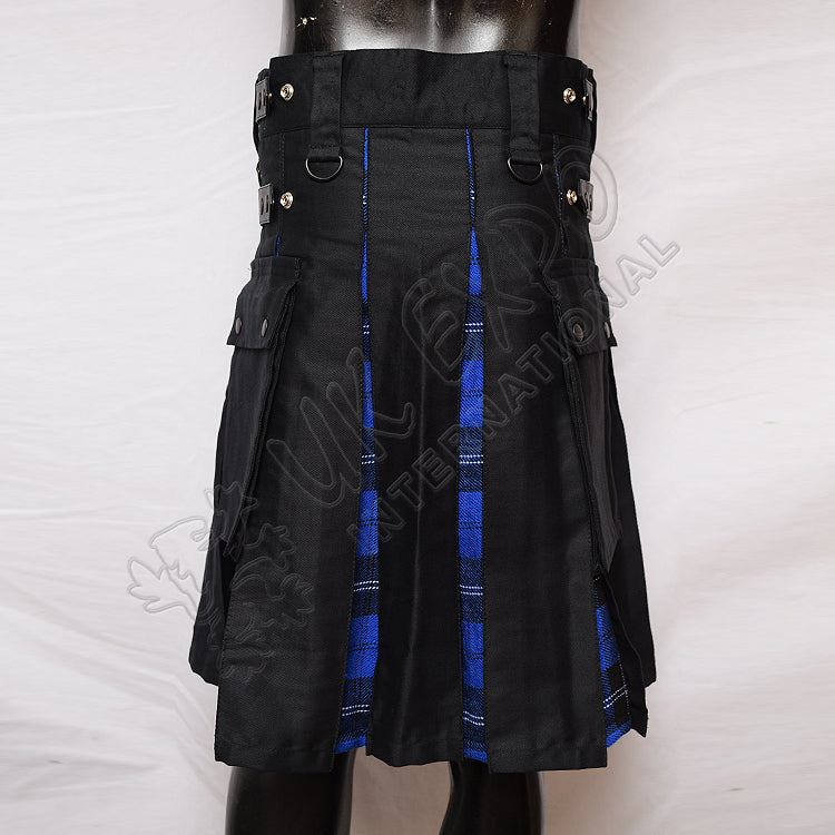 Black Hybrid With Royal Blue Ramsay Tartan Utility Kilt