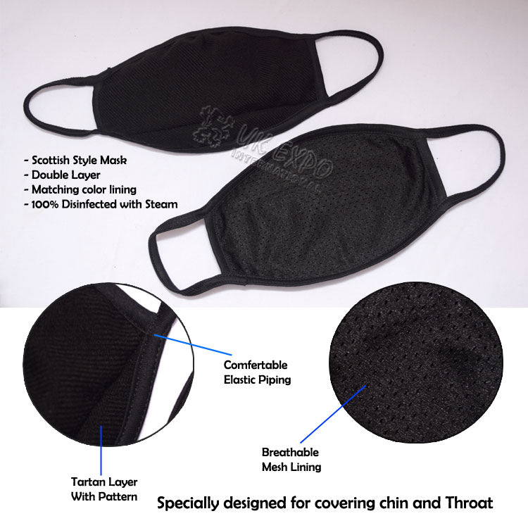 Black Plain Tartan Scottish Style Mask