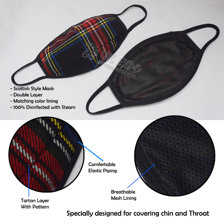 Black Stewart Tartan Scottish Style Mask