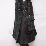 Men Style Black Cotton With Black Watch Tartan Hybrid Utility Kilt