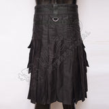Men Style Black Cotton With Black Watch Tartan Hybrid Utility Kilt