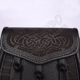 Laser Celtic Embossed Black Leather Sporran