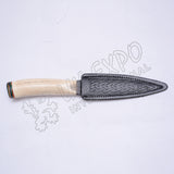 Stag Handle Damascus Steel Blade With Celtic Leather Sheath