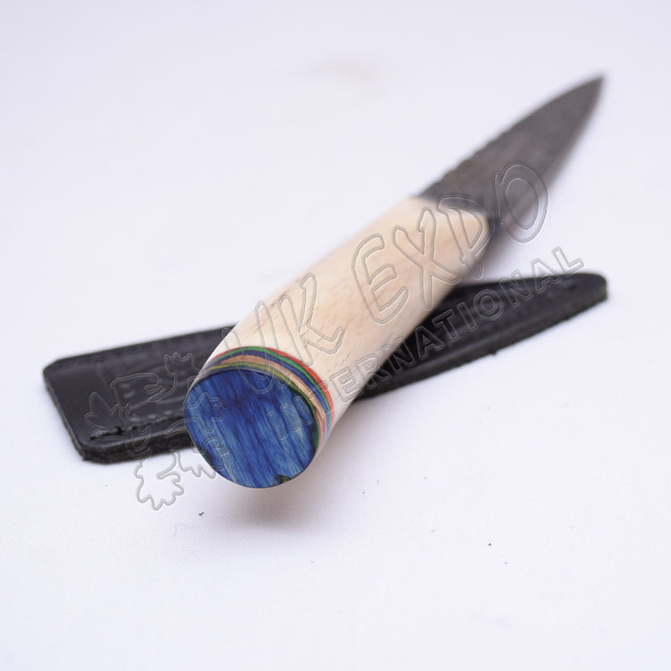 Stag Handle Damascus Steel Blade With Celtic Leather Sheath