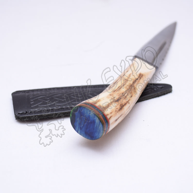 Stag Handle Stainless Steel Blade With Celtic Leather Sheath