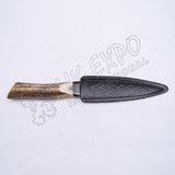 Real Stag Handle Stainless Steel Blade With Celtic Leather Sheath