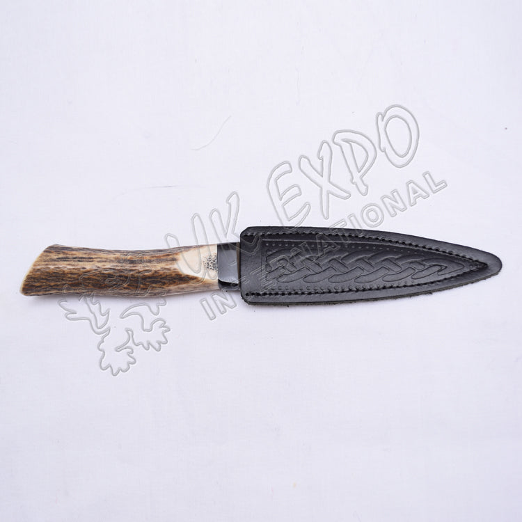 Real Stag Handle Stainless Steel Blade With Celtic Leather Sheath