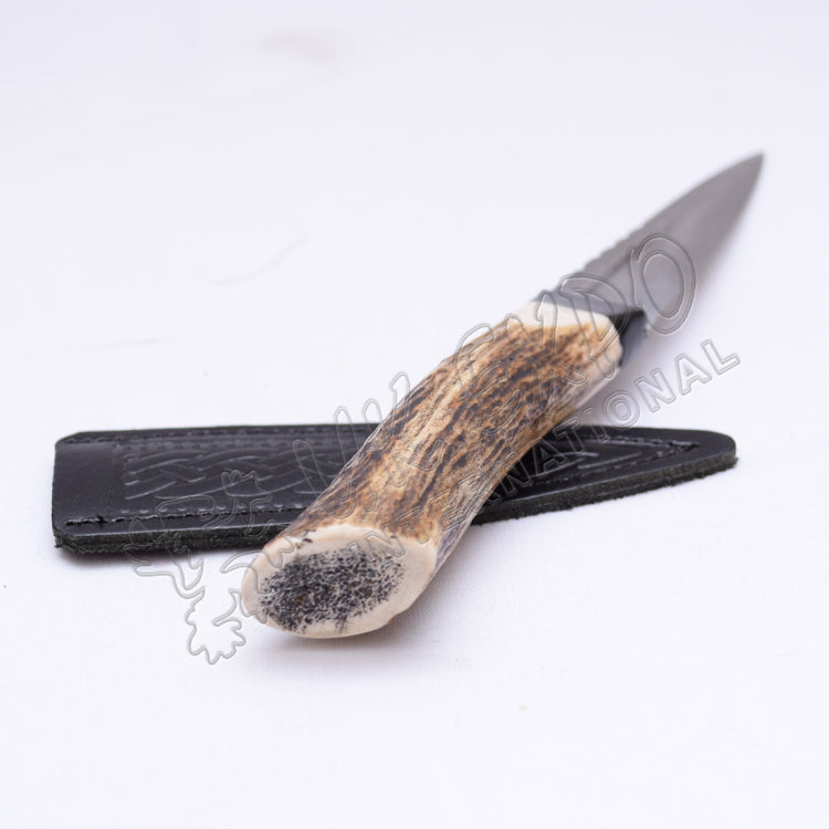 Real Stag Handle Stainless Steel Blade With Celtic Leather Sheath