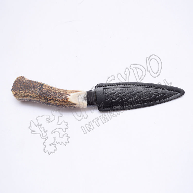 Stag Handle Stainless Steel Blade With Celtic Leather Sheath