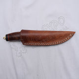 Damascus Knife Wood Handle Brass Hook With Leather Sheath
