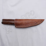 Damascus Blade Knife Wooden Handle Leather Sheath