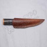 Damascus Steel Hiking Knife Black Wood Handle Leather Sheath