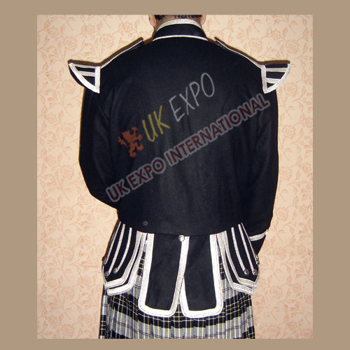 Highland Black Wool Doublet With Silver Braid