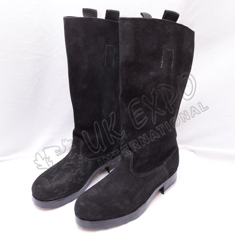 WWII Black Leather Rough Side Long Boots