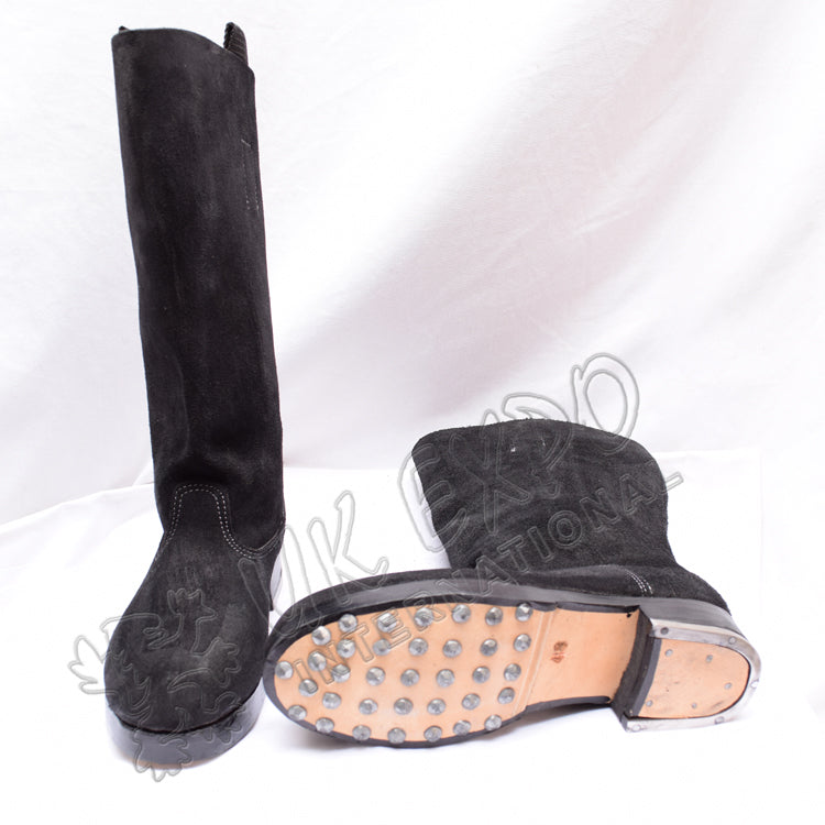 WWII Black Leather Rough Side Long Boots
