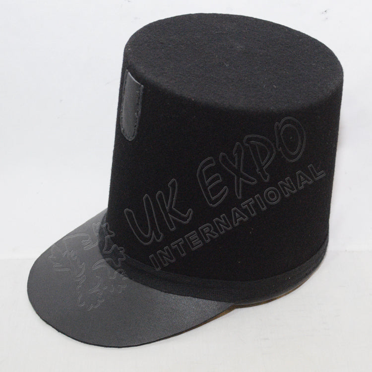 Plain Leather Black British Shako Hat Braid Brim Military Ceremonial Hat