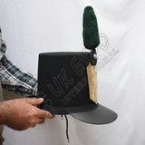 British Shako Hat Green Pom Pom Black Cockade Brass Plate Military Ceremonial Hat