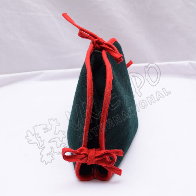 Dark Green Bicorn Hat with Red Piping