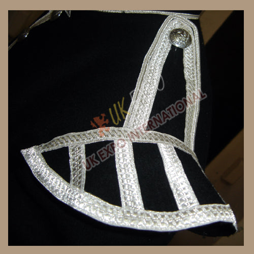 Highland Black Wool Doublet With Silver Braid