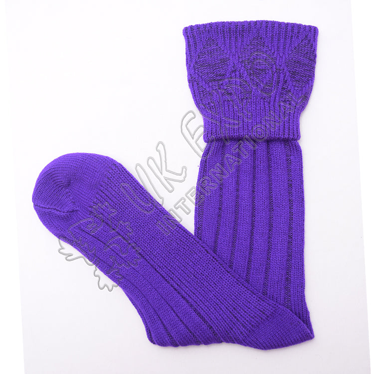 Rhombus Cuff Purple Color Kilt Woolen Socks