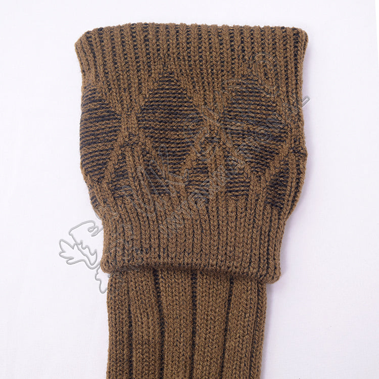 Rhombus Cuff Brown Color Kilt Woolen Socks