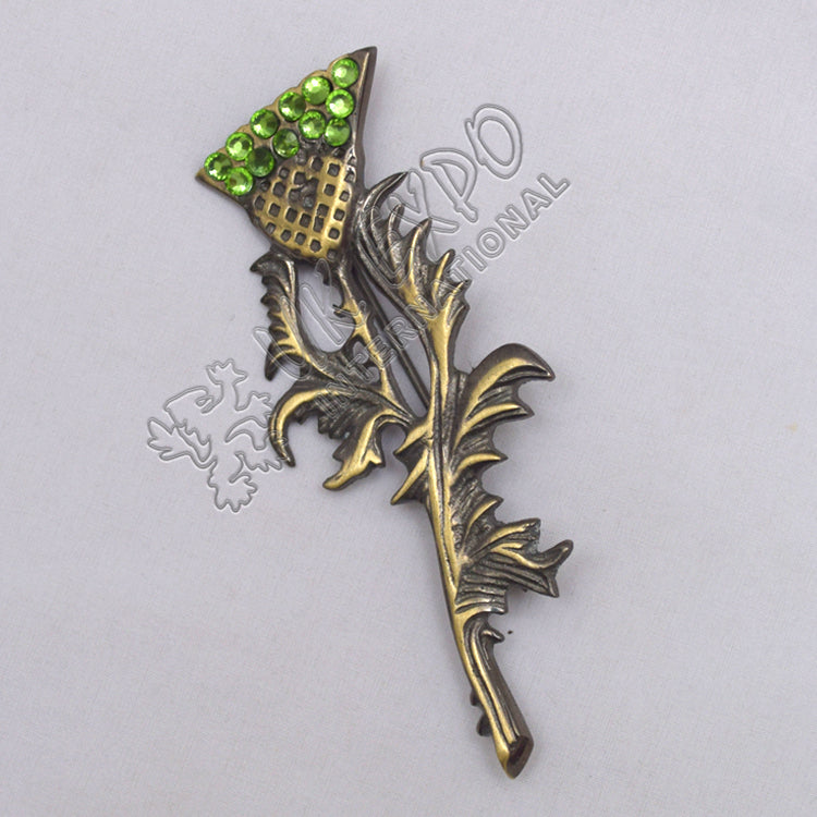 Scottish Flower With Leaf Stone Brass Antique Kilt Pin